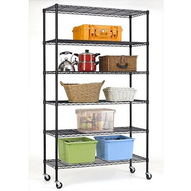 Heavy Duty 6-shelf Adjustable Metal Shelving Rack With Casters