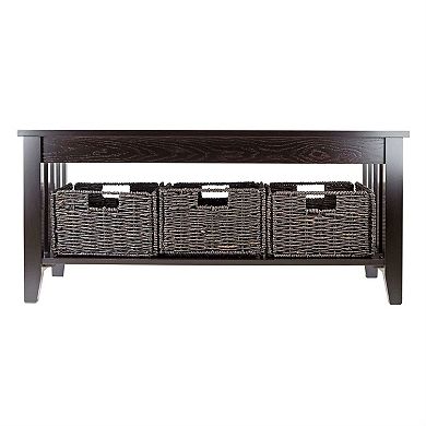 Espresso 2 Tier Coffee Occasional Table With 3 Storage Baskets