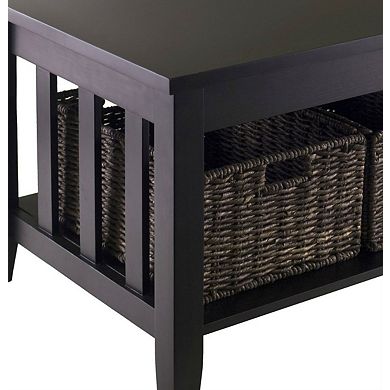 Espresso 2 Tier Coffee Occasional Table With 3 Storage Baskets