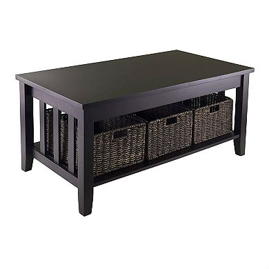 Espresso 2 Tier Coffee Occasional Table With 3 Storage Baskets
