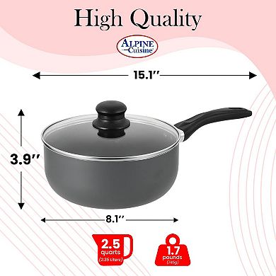 Alpine Cuisine Sauce Pan 2.5qt Aluminum Nonstick Coating Bakelite Handle With Glass Lid