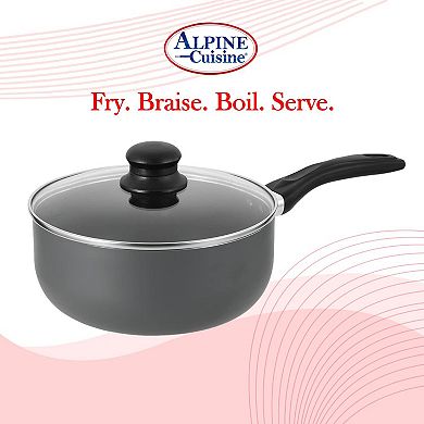 Alpine Cuisine Sauce Pan 2.5qt Aluminum Nonstick Coating Bakelite Handle With Glass Lid
