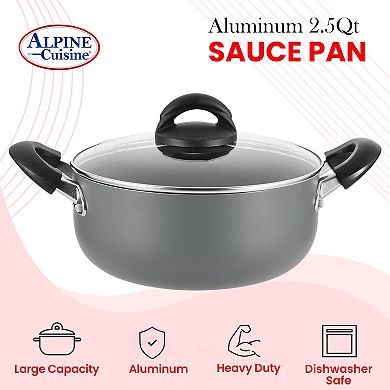 Alpine Cuisine Sauce Pan 2.5qt Aluminum Nonstick Coating Bakelite Handle With Glass Lid