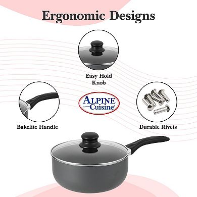 Alpine Cuisine Sauce Pan 2.5qt Aluminum Nonstick Coating Bakelite Handle With Glass Lid