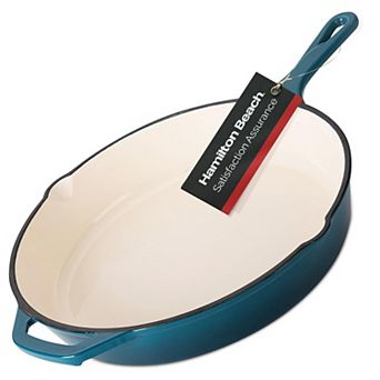Hamilton Beach Enameled Cast Iron Fry Pan 12" Navy, Skillet Pan For Stove Top And Oven, Durable