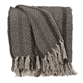 Gray and Beige Woven Handloomed Striped Throw Blanket 52" x 67"