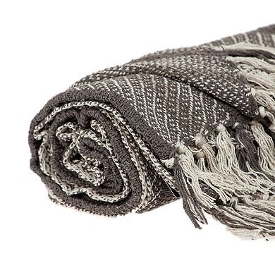 Gray and Beige Woven Handloomed Striped Throw Blanket 52" x 67"