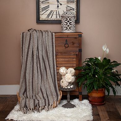 Gray and Beige Woven Handloomed Striped Throw Blanket 52" x 67"
