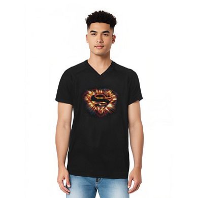 Superman Space Burst Shield Short Sleeve Adult V Neck T-shirt