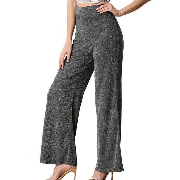 Metallic Sparkly High Waist Wide Leg Pants For Women's