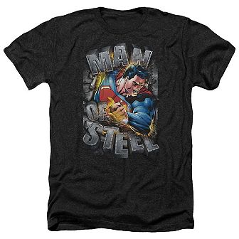 Superman Ripping Steel Adult Heather T-shirt