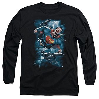 Superman Stormy Flight Long Sleeve Adult T-shirt