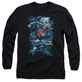 Superman Stormy Flight Long Sleeve Adult T-shirt