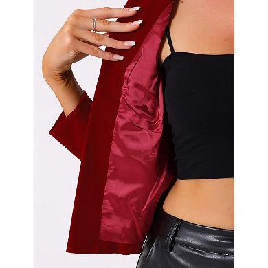 Women's Vintage Stand Collar Open Front Button Decor Velvet Jacket