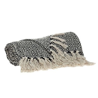 Beige and Black Handwoven Throw Blanket 52" x 67"