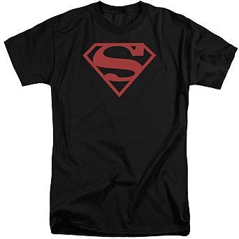 Superman Red On Black Shield Short Sleeve Adult Tall T-shirt