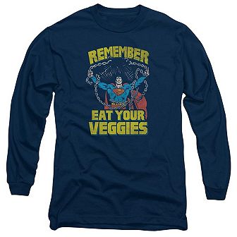 Superman Veggie Power Long Sleeve Adult T-shirt