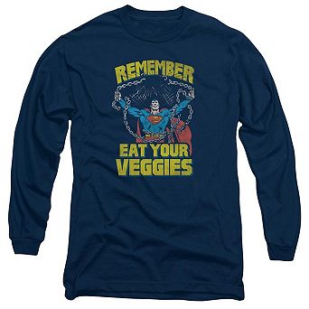 Superman Veggie Power Long Sleeve Adult T-shirt