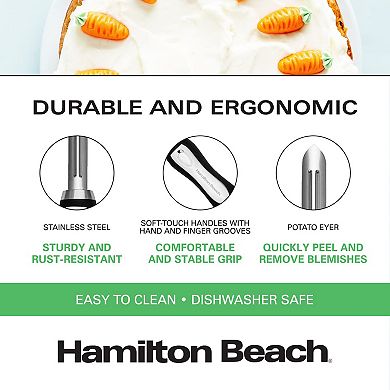 Hamilton Beach Peeler Stainless Steel 8in Soft Touch Handle, Carrots And Potatoes - Black