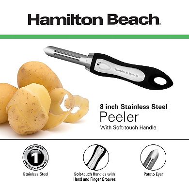 Hamilton Beach Peeler Stainless Steel 8in Soft Touch Handle, Carrots And Potatoes - Black