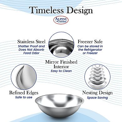 Alpine Cuisine 8-quart Stainless Steel Kitchen Mixing Bowls, Salad Bowls Heavy Duty Deeper Edge