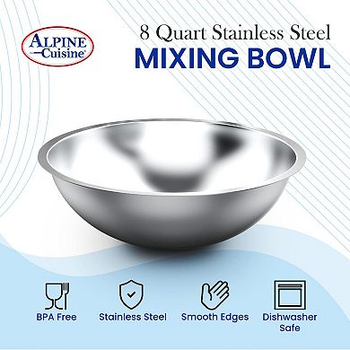Alpine Cuisine 8-quart Stainless Steel Kitchen Mixing Bowls, Salad Bowls Heavy Duty Deeper Edge