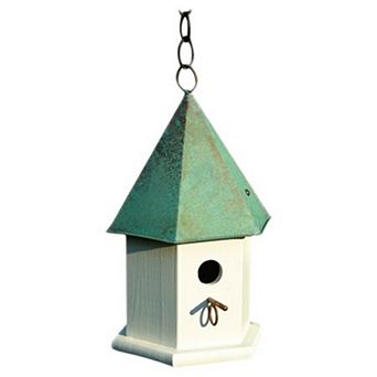 White Wood Songbird Birdhouse With Copper Roof
