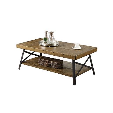 Modern Industrial Style Solid Wood Coffee Table With Steel Legs