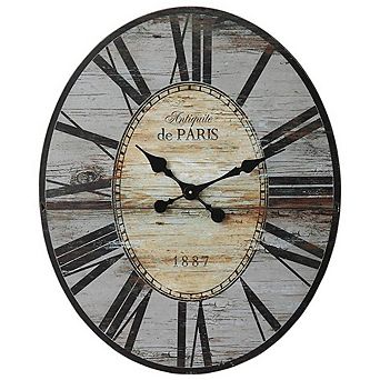Grey Oversized Distressed Paris Wood Wall Clock