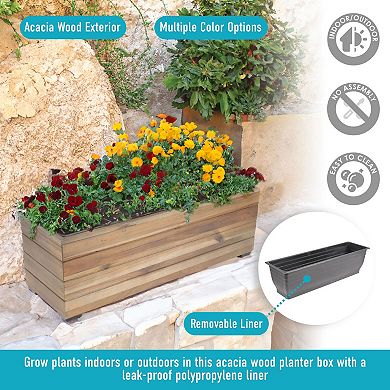 Sunnydaze 24.25 in Rectangle Wood Planter Box with Liner