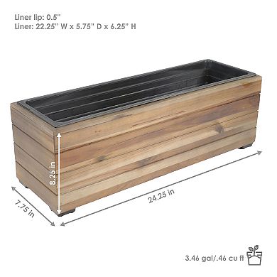 Sunnydaze 24.25 in Rectangle Wood Planter Box with Liner