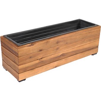 Sunnydaze 24.25 in Rectangle Wood Planter Box with Liner