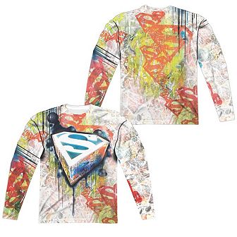 Superman Urban Shields Long Sleeve Adult Poly Crew T-shirt