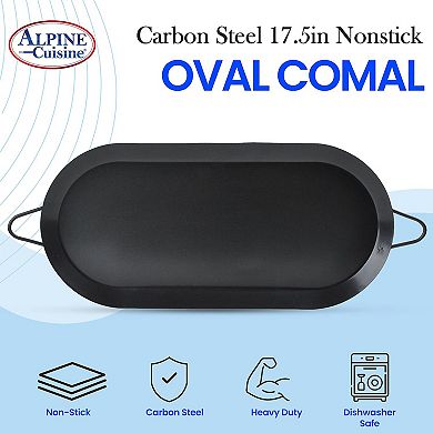 Alpine Cuisine Nonstick Oval Comal 17.5x8-inch - Black Carbon Steel Tortilla Comal