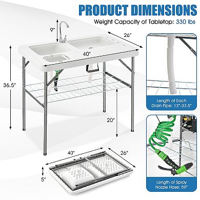 2-in-1 Folding Fish Cleaning Table-white