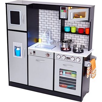 Lil' Jumbl Kids Kitchen Set, Toddlers Pretend Wooden Kitchen Playset