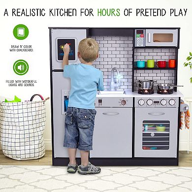 Lil' Jumbl Kids Kitchen Set, Toddlers Pretend Wooden Kitchen Playset