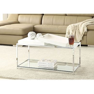 Modern Chrome Metal Coffee Table With 2 White Removable Trays