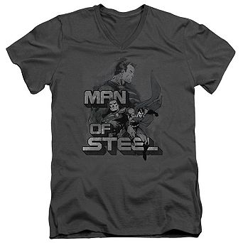 Superman Steel Poses Short Sleeve Adult V Neck T-shirt