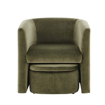 Velvet Barrel Chair With Storage Ottoman Set