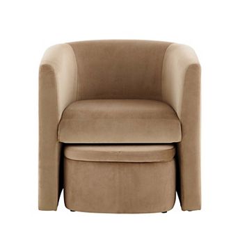 Velvet Barrel Chair With Storage Ottoman Set