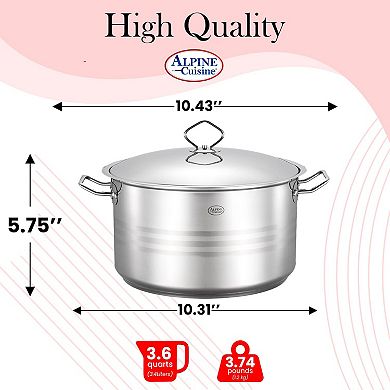Alpine Cuisine Stainless Steel Dutch Oven With Lid & Easy Cool Handle Stainless Steel Heavy Duty