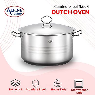 Alpine Cuisine Stainless Steel Dutch Oven With Lid & Easy Cool Handle Stainless Steel Heavy Duty
