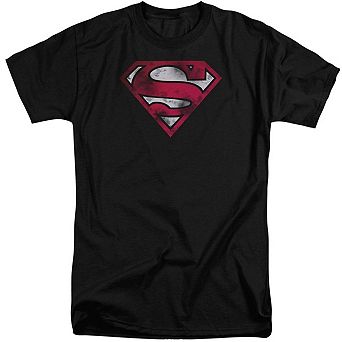 Superman War-torn Shield Short Sleeve Adult Tall T-shirt