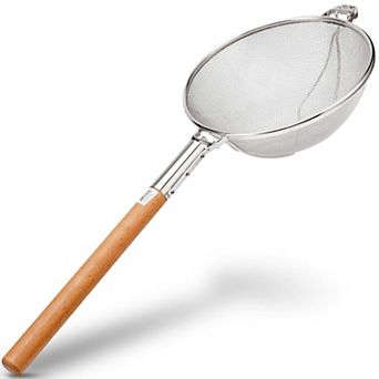 Alpine Cuisine Stainless Steel Strainer 14-inch With Durable Mesh & Sturdy Wood Handle