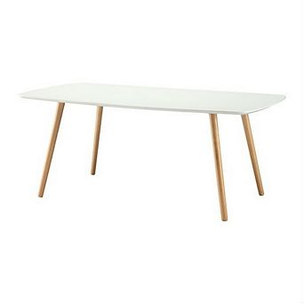 White Top Mid-century Coffee Table With Solid Wood Legs