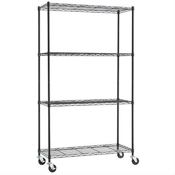 Heavy Duty Black Steel 4 tier Shelving Unit With Locking Casters