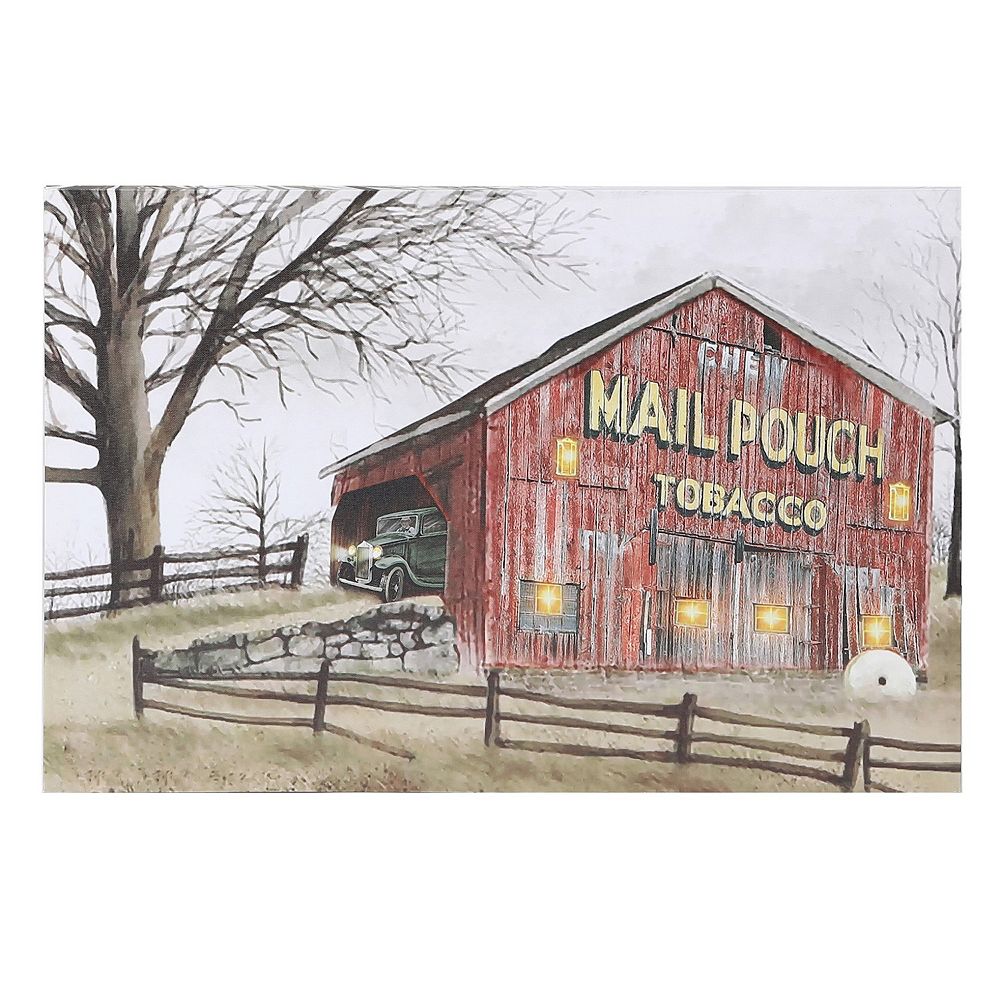 LuxenHome Red Barn Trail Ride Canvas Print Wall Art With Lights