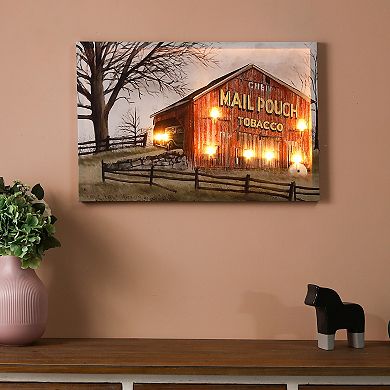 LuxenHome Red Barn Trail Ride Canvas Print Wall Art With Lights