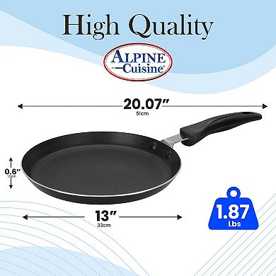 Alpine Cuisine Griddle Pan Aluminum 13" Nonstick Coating, Griddle Pan Dishwasher Safe - Gray